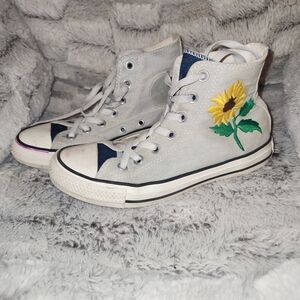 Canvas Sneakers with Sunflower Design